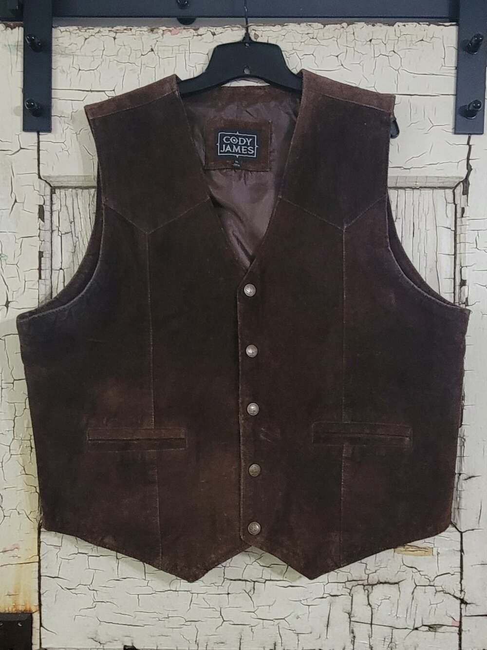 Cody James Brown Genuine Suede Leather Vest Pockets Buffalo Snaps Western Cowboy